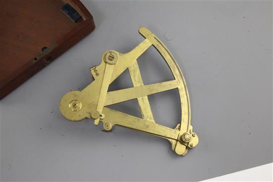 An early George III brass flat frame sextant, No 92 by Joseph Jackson, London, c.1760, fitted mahogany box probably 19th century, 7.75i